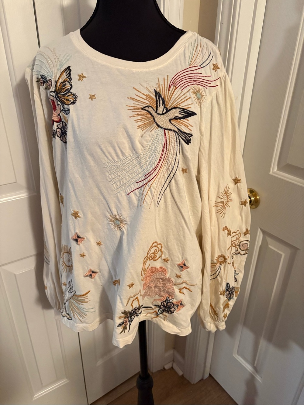 Johnny Was Embroidered Floral Cream top